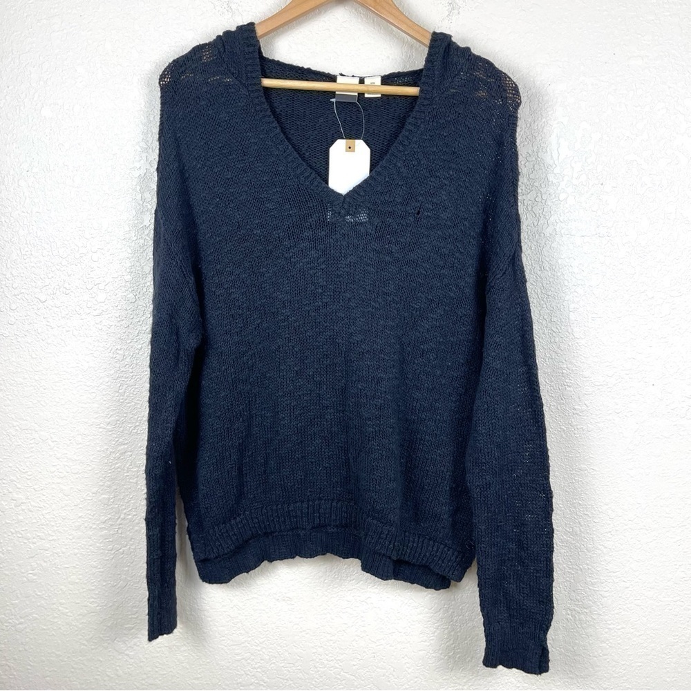 Roxy Black Knit Long Sleeve Hooded Pullover Sweater Size Small Women